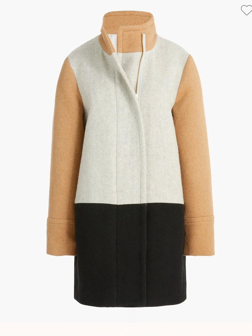 J. Crew Factory Colorblock City Coat in Camel, Light Gray & Black